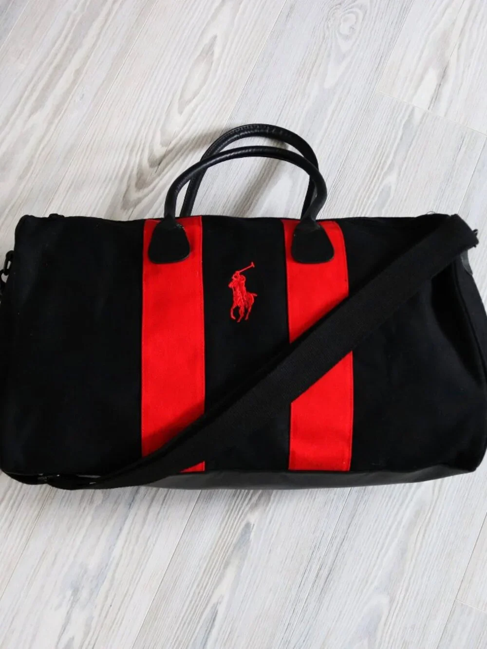 Polo Ralph Lauren Duffel Bag Black Red Big Pony Weekender Travel Carry-On